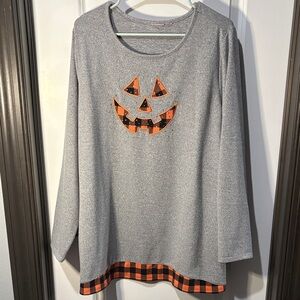 Gray Halloween Pumpkin Appliqué Long Sleeve Top